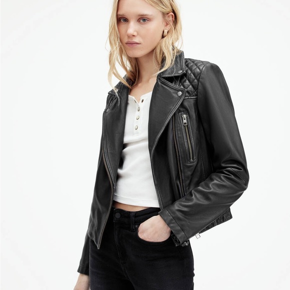 AllSaints Cargo Distressed Leather Biker Jacket - Picture 2 of 4